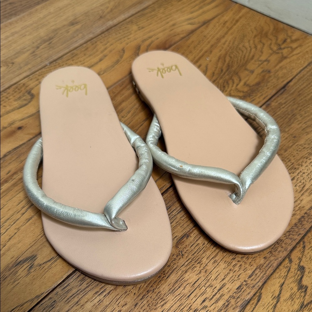 beek Metallic Silver Strap Nude Footbed Women's Sandals